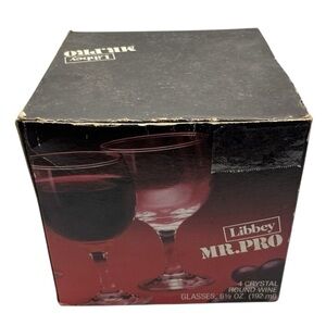 Vintage Libbey MR. PRO Crystal Round Wine Glasses Set of 4 In Box USA Used